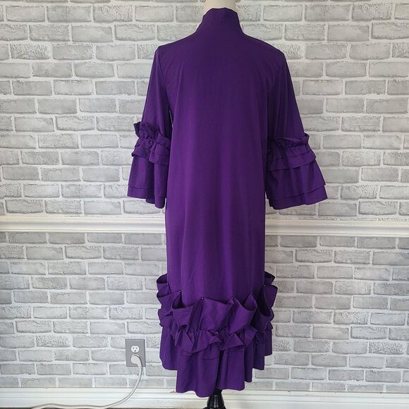 Purple Ruffled Chic Shift Dress NEW Glam Witchy Vibes Bowtie Long Sleeve Large - Picture 3 of 8